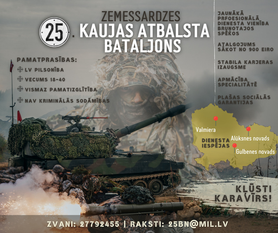 Zemessardzes 25. kaujas atbalsta bataljons aicina darbā karavīrus