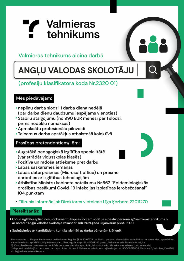 Aicina darbā angļu valodas skolotāju