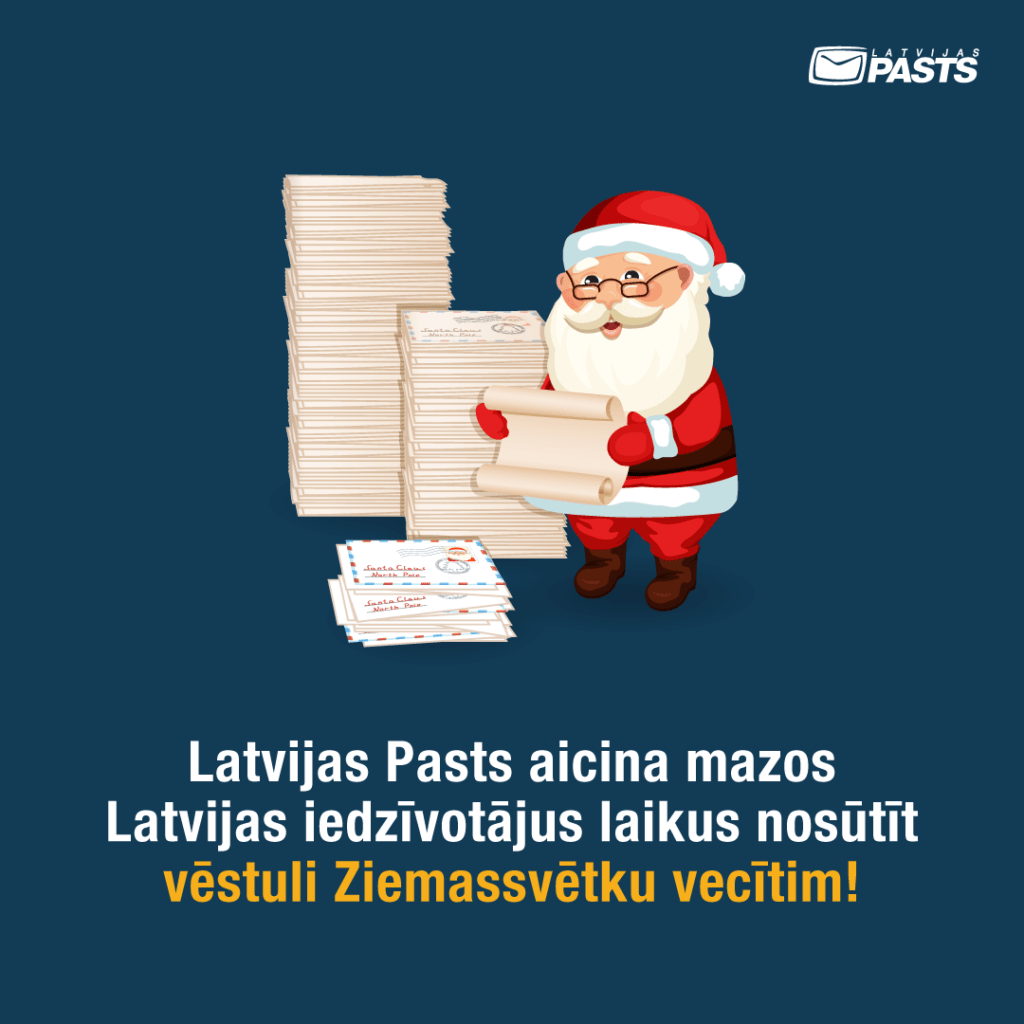 Latvijas Pasts aicina mazos Latvijas iedzīvotājus laikus nosūtīt vēstuli Ziemassvētku vecītim