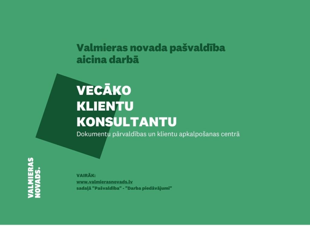 Dokumentu pārvaldības un klientu apkalpošanas centrā Vecākais klientu konsultants
