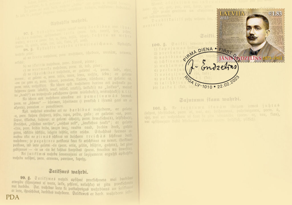 Latvijas Pasts 2023.gada 22.februārī izdod jaunu pastmarku un aploksni par godu izcilā valodnieka Jāņa Endzelīna (1873–1961) 150.jubilejai.