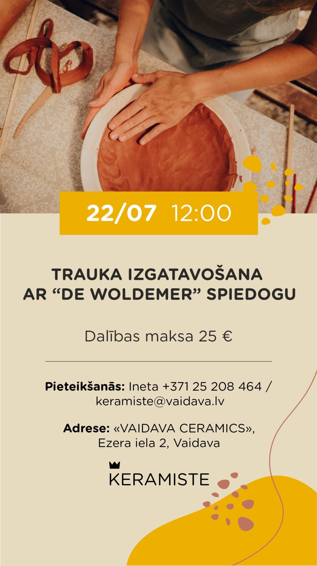 VAIDAVA CERAMICS meistarklases afiša