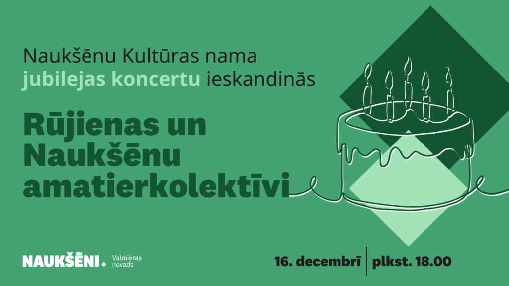 16. decembrī plkst. 18.00 Naukšēnu Kultūras nama jubilejas koncertu ieskandinās Rūjienas un Naukšēnu amatierkolektīvi!