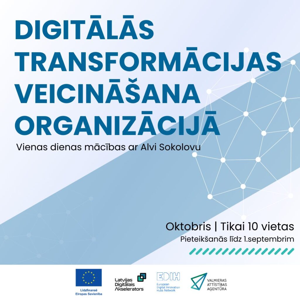 Vizuālis mācībām "Digitālās transformācijas veicināšana organizācijā"