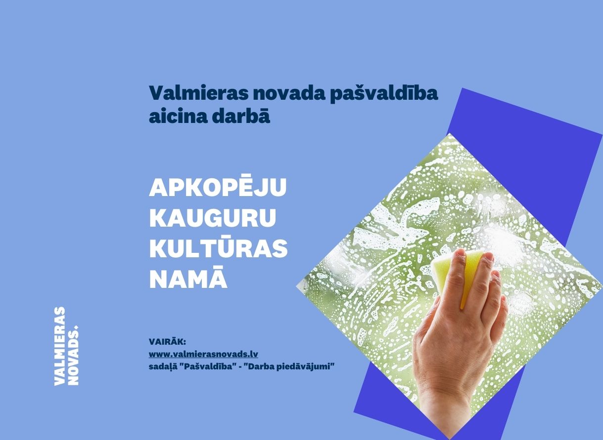Kauguru kultūras nams meklē apkopēju. Attēlā roka, kas ar švammi un putām mazgā logu