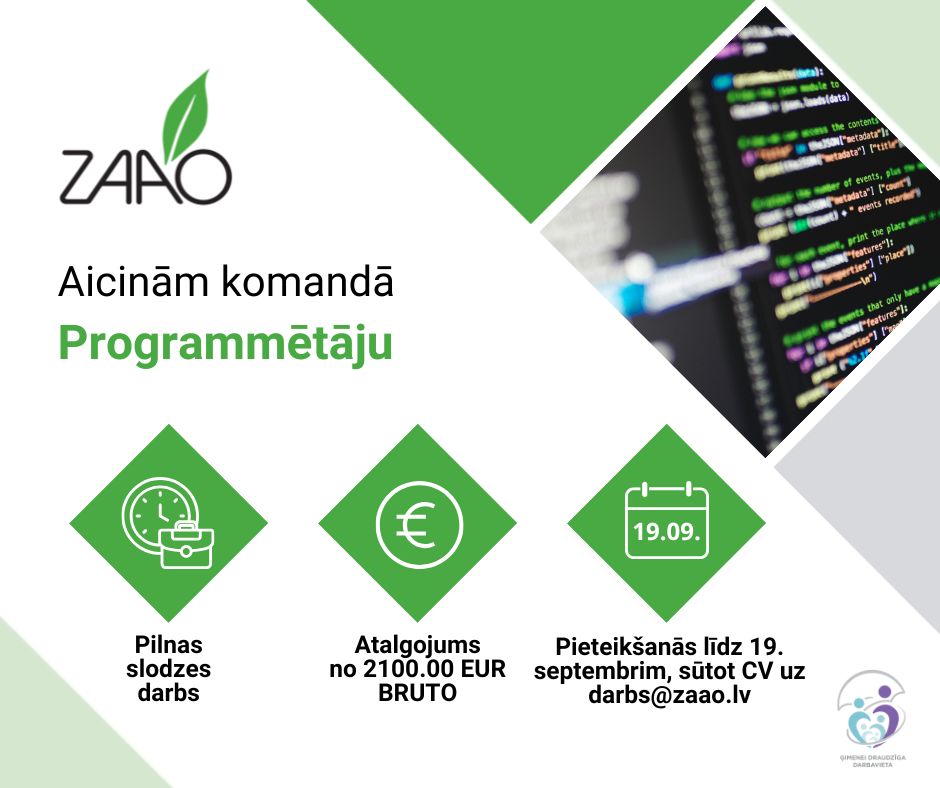 ZAAO aicina darbā programmētāju. Attēlā dators