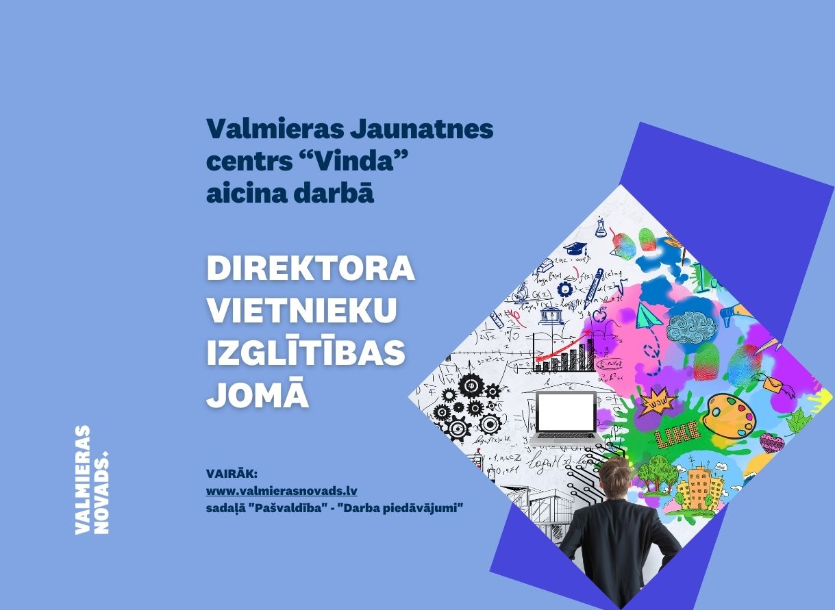 Jaunatnes centrs Vinda aicina darbā direktora vietnieku izglītības jomā. Attēlā tāfele ar daudz attēliem un cilvēks, kas uz to skatās