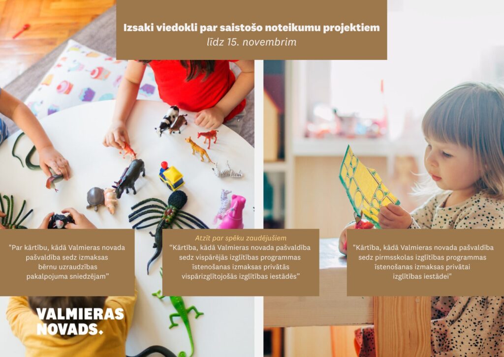 Vizuālis par sistošo noteikumu apspriešanu saistībā ar līdzfinnsējumu privātajām izglītības iestādēm un bērnu uzraudzības pakalpojuma sniedzējiem