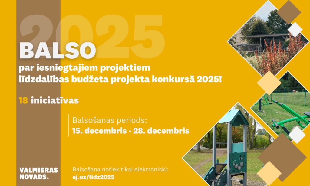 Balso par iesniegtajiem projektiem līdzdalības budžeta projekta konkursā 2025! 18 iniciatīvas Balsošana no 15. līdz 28. decembrim