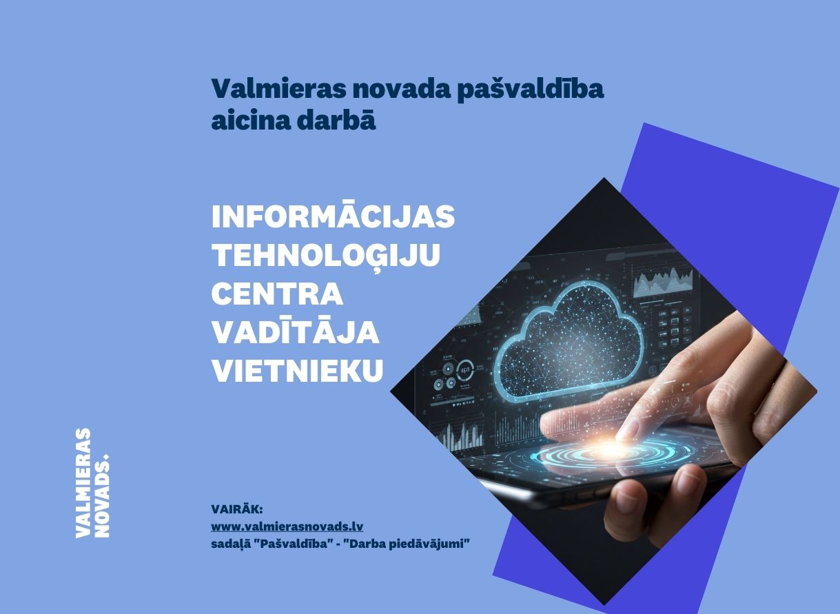 Informācijas tehnoloģiju centra vadītāja vietnieka vakance. Attēlā telefona ekrāns un roka