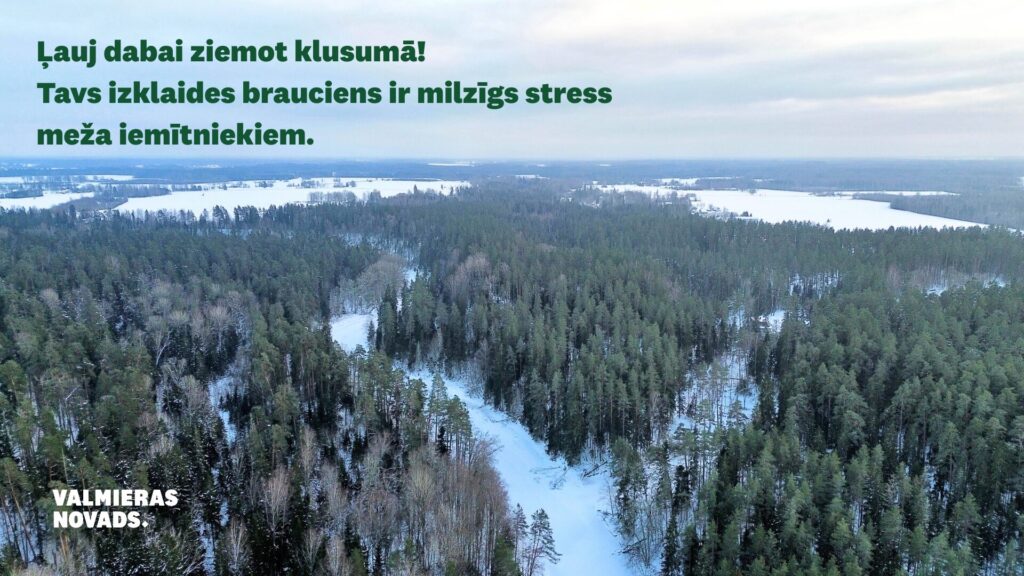 Ļauj dabai ziemot klusumā! Tavs izklaides brauciens – milzīgs stress meža iemītniekiem. Mežs, ūdenstilpne