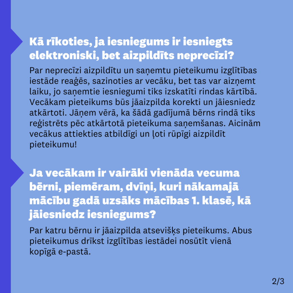 Biežāk uzdotie jautājumi par pieteikšanu 1. klasei