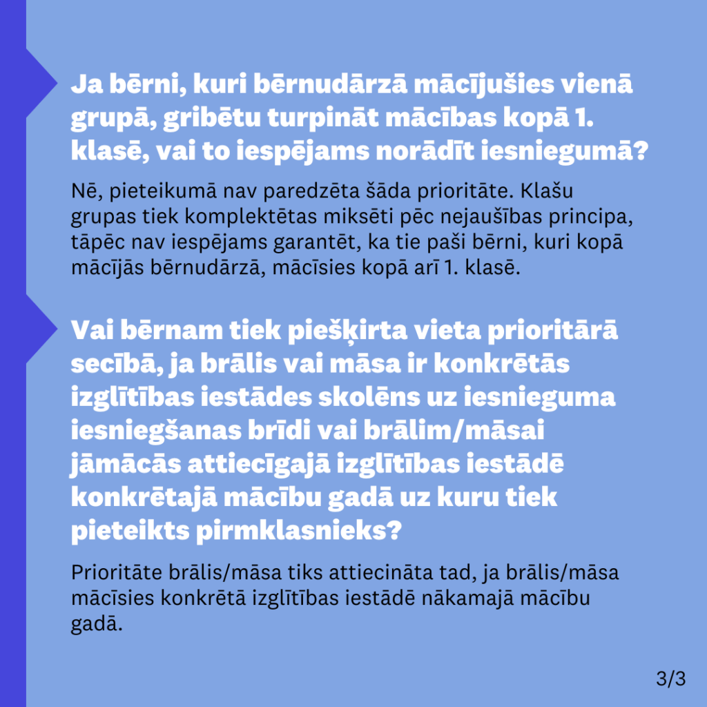 Biežāk uzdotie jautājumi par pieteikšanu 1. klasei