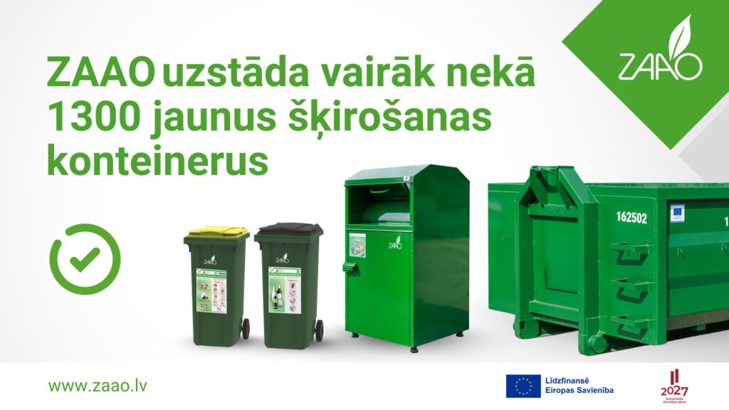 ZAAO uzstāda vairāk nekā 1300 jaunus šķirošanas konteinerus
