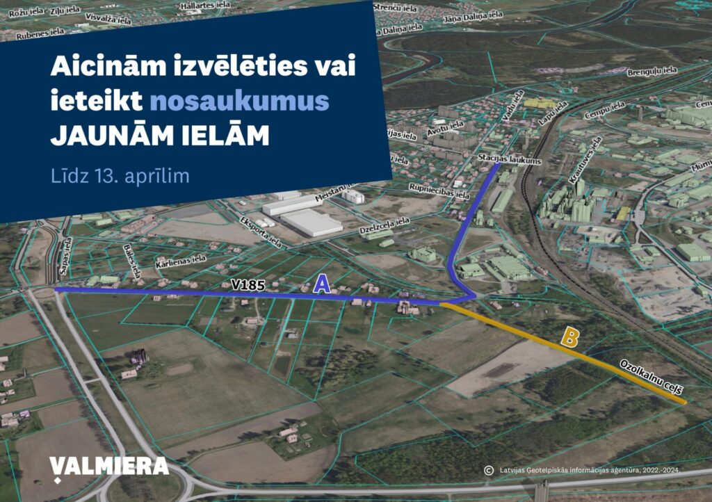 Vizuālis un vienlaikus grafiskais materiāls, kurā iezīmēta iela A un B