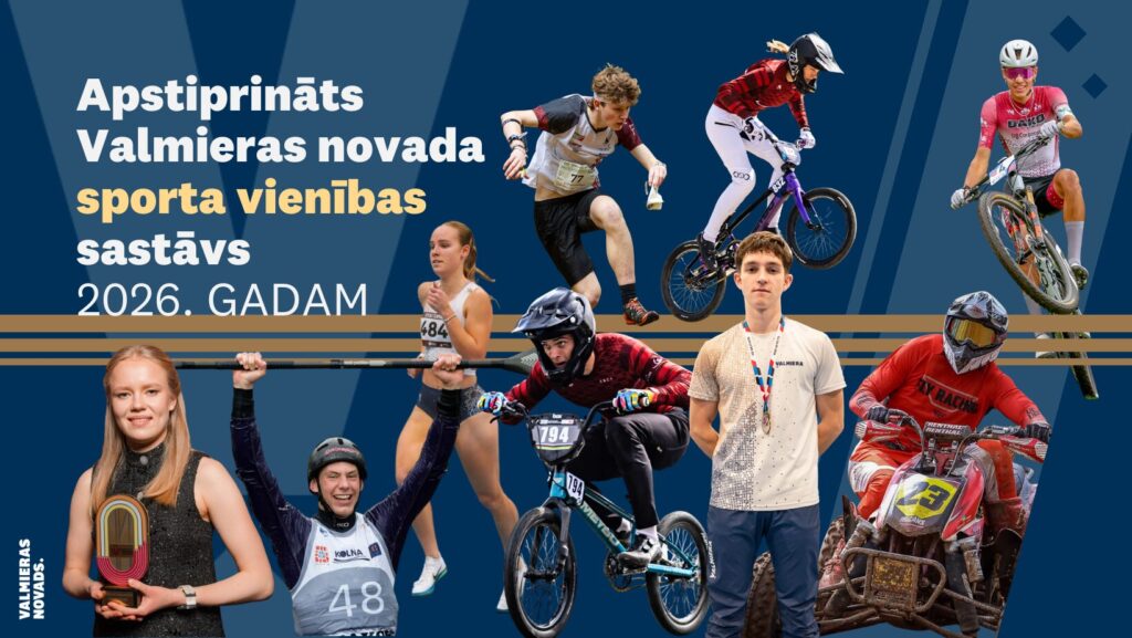 Valmieras novada sporta vienības 2026 sastāvs. Attēlā sportistu foto kolāžā