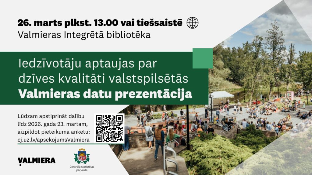 CSP datu prezentācija. Attēlā redzams Dzirnavu ezeriņš Valmierā un cilvēki ap to svētku laikā