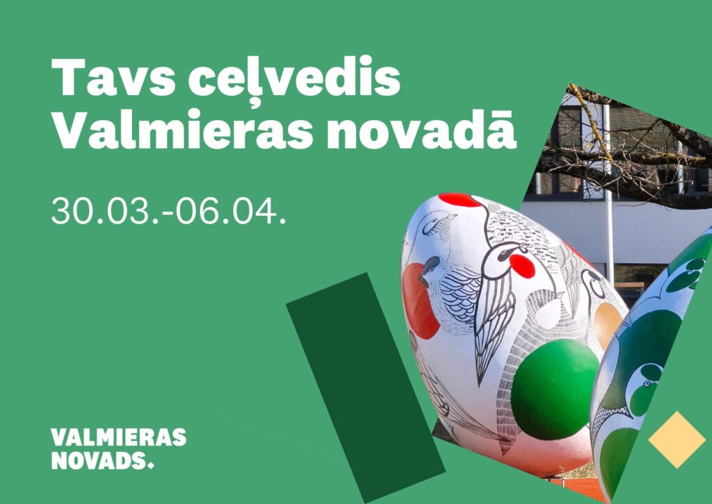 Vizuālis ar olu dekorācijām un uzrakstu