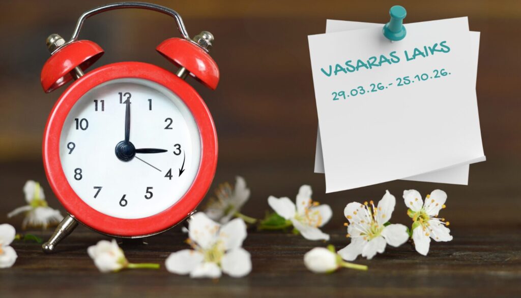 Vizuālis ar pulksteni un tekstu