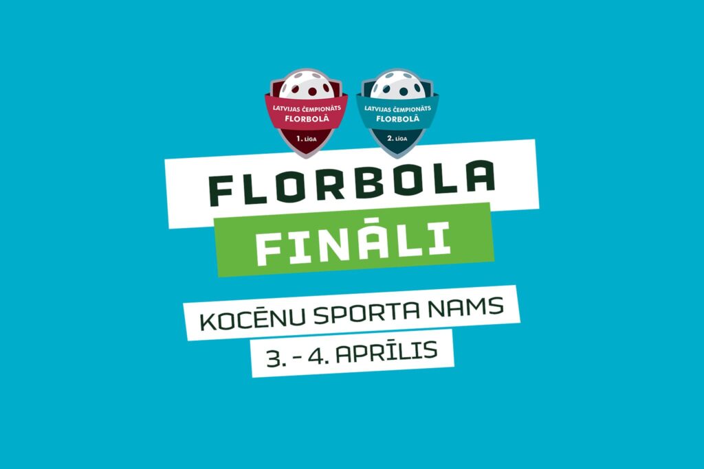 Stilizēta florbola afiša a uzrakstu 