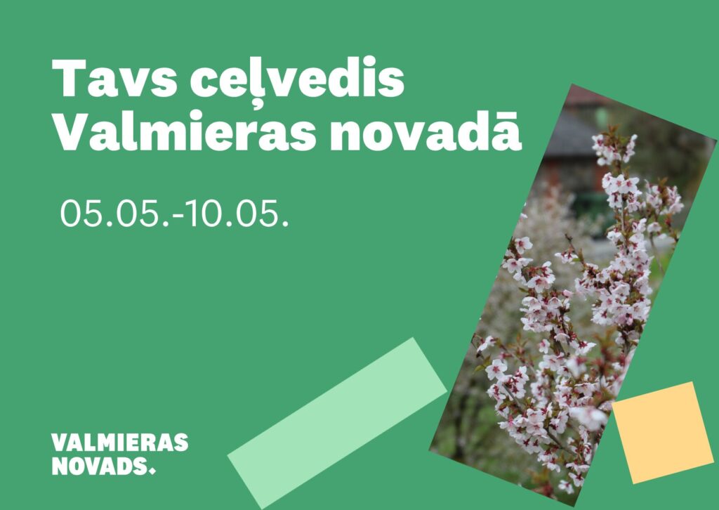 Vizuālis ar sakuru foto un uzrakstu 
