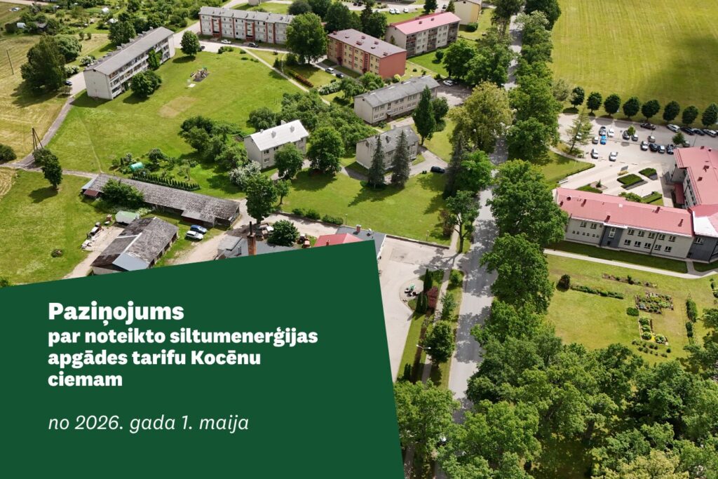 Kocēnu ciema aero foto ar uzrakstu