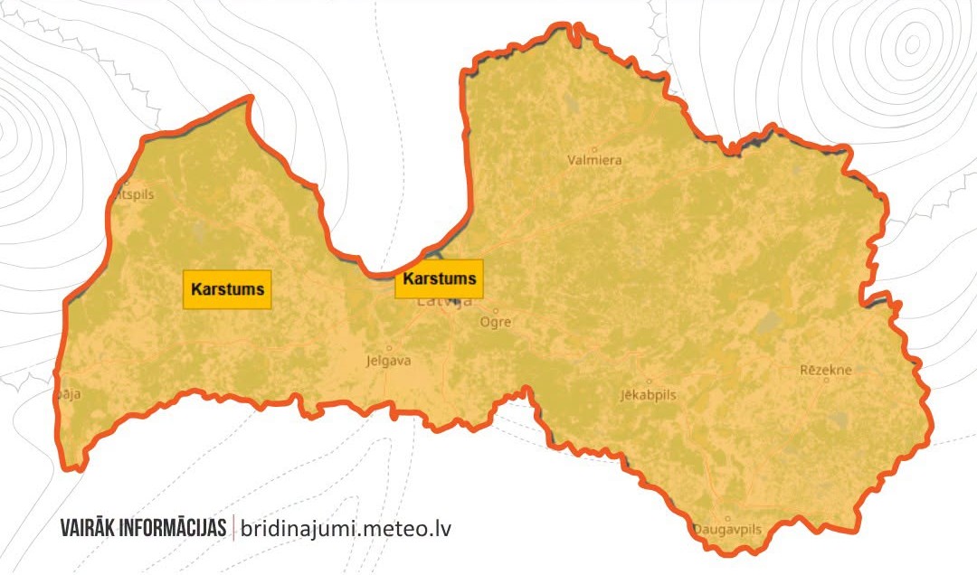 Nedēļas nogalē un nākamās nedēļas sākumā gaidāms ļoti stiprs karstums