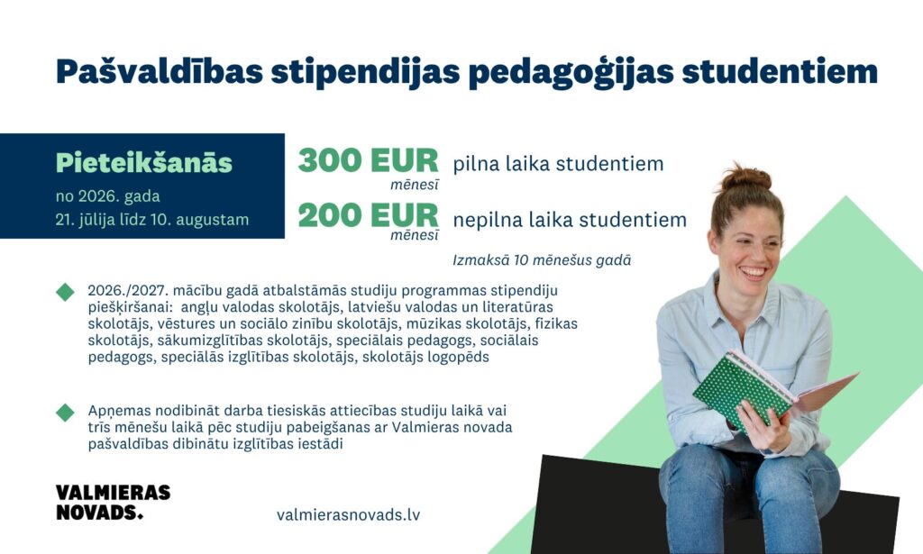 Valmieras novadā piešķir stipendijas pedagoģijas studentiem