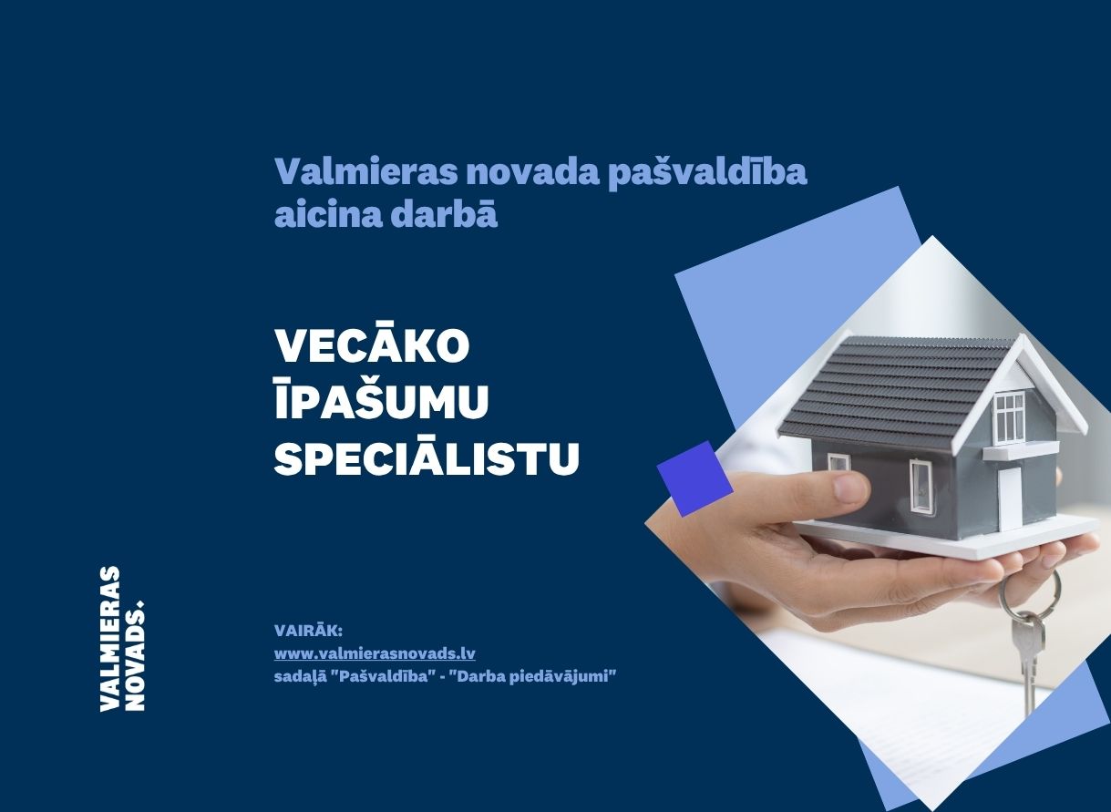 Aicina darbā vecāko īpašumu speciālistu pašvaldībā. Attēlā mājiņas makets uz cilvēka plaukstas