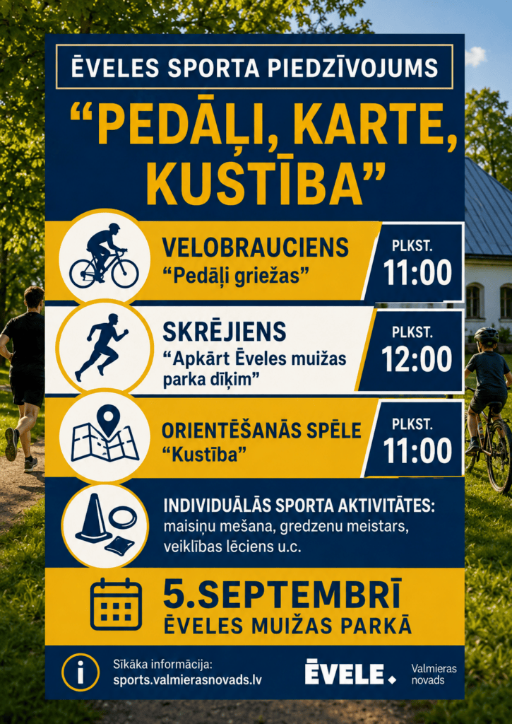 Ēveles sporta piedzīvojums PEDĀĻI, KARTE, KUSTĪBA