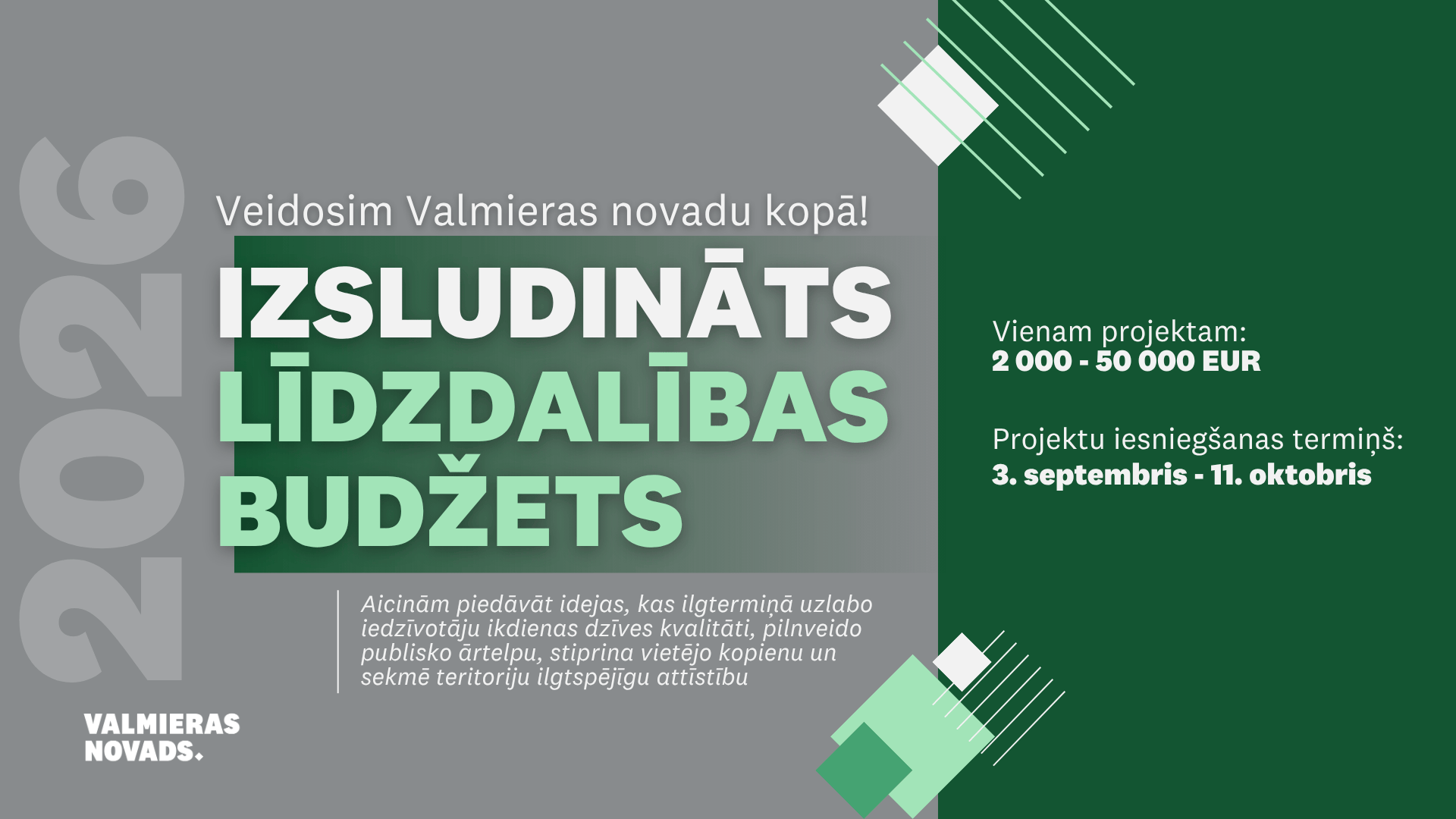 izsludināts līdzdalības budžets 2026. gadam