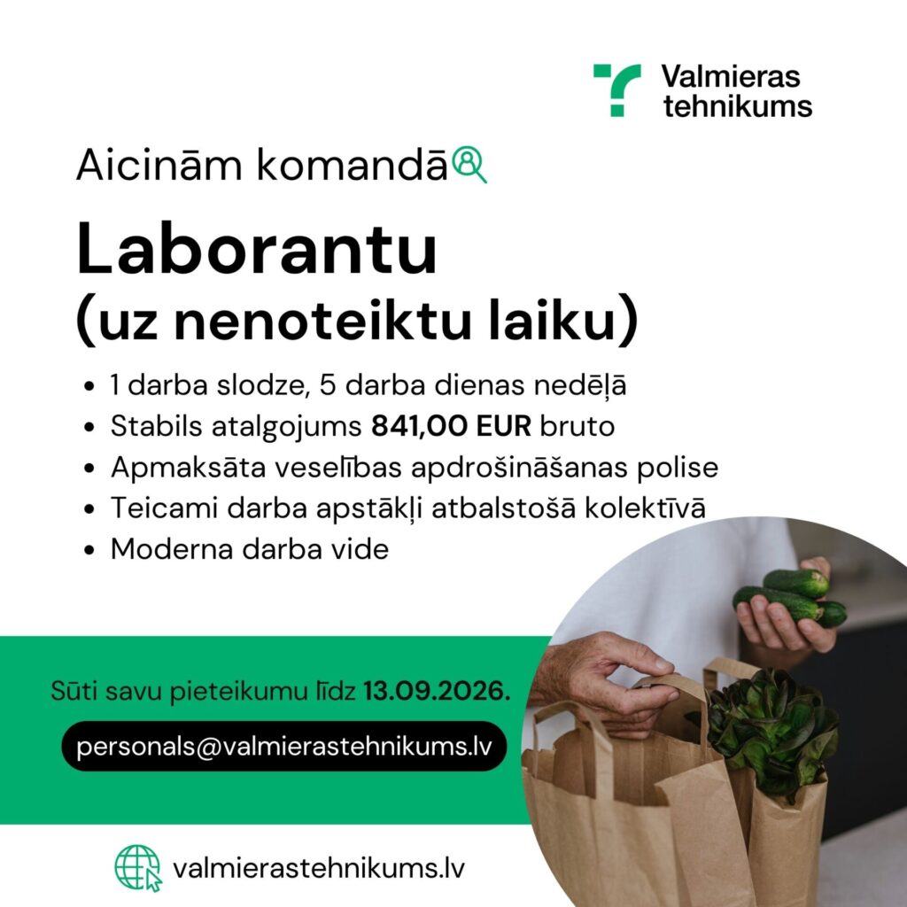 Valmieras tehnikums aicina darbā laborantu