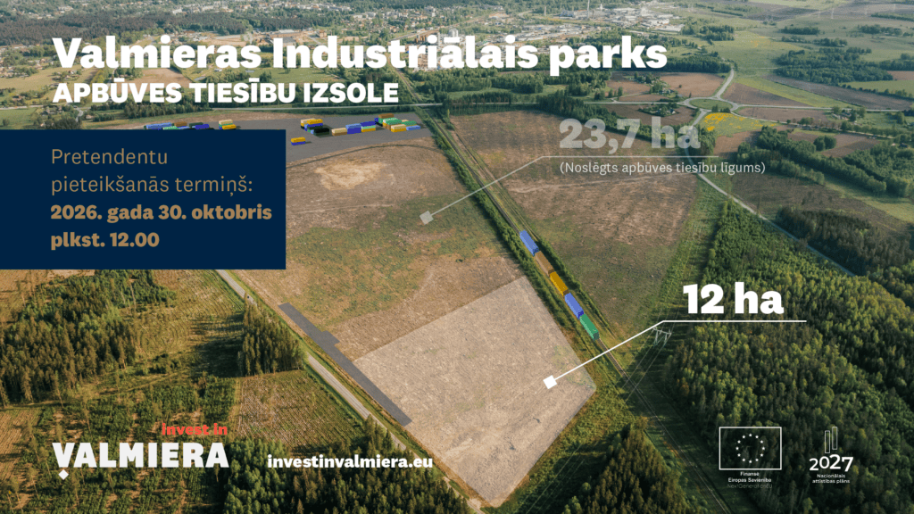 Investoriem pieejama pēdējā 12 ha apbūves teritorija pilnībā izbūvētajā nacionālas nozīmes Valmieras Industriālajā parkā