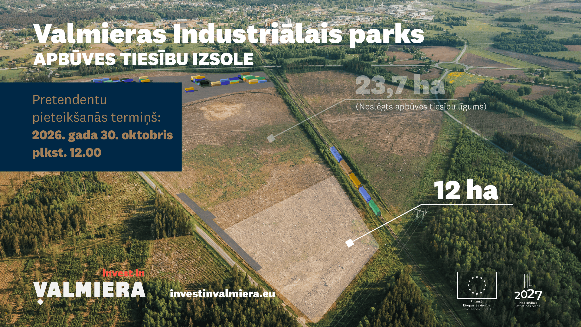 Investoriem pieejama pēdējā 12 ha apbūves teritorija pilnībā izbūvētajā nacionālas nozīmes Valmieras Industriālajā parkā