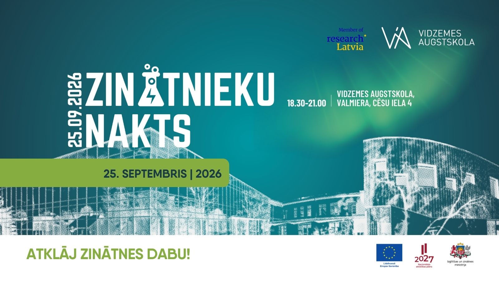 Eiropas Zinātnieku nakts 2026 Vidzemes Augstskolā: atklāj zinātnes dabu!