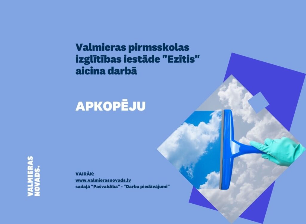 Bērnudārzā "Ezītis" aicina darbā apkopēju. Attēlā logu mazgāšana