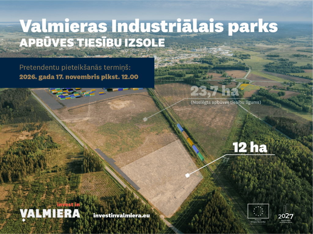 Investoriem pieejama pēdējā 12 ha apbūves teritorija pilnībā izbūvētajā nacionālas nozīmes Valmieras Industriālajā parkā